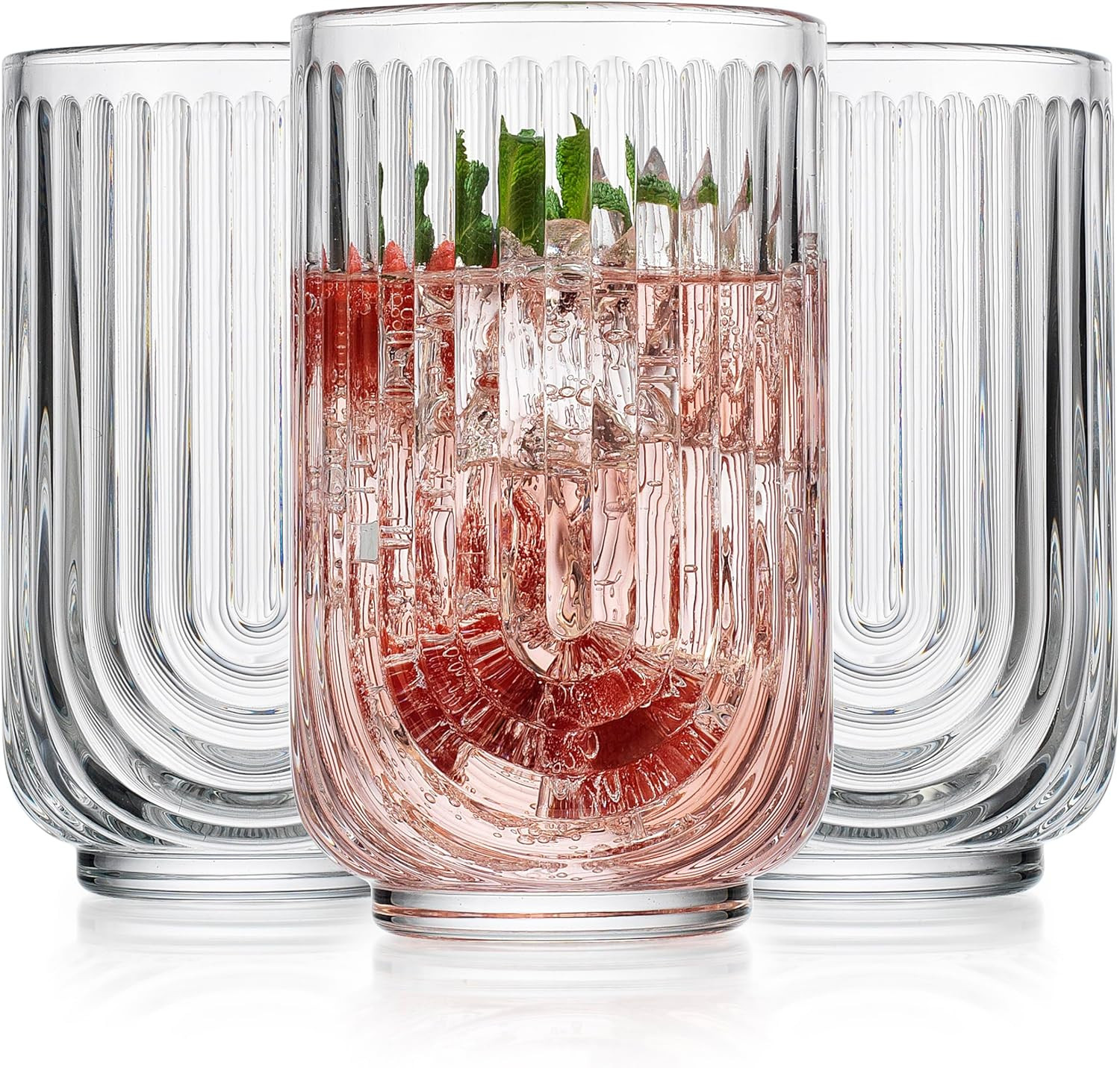 Glaver's Drinking Glasses Set of 8. 17oz Vintage Drinking Cups. Ripple Cocktail Glasses, Ribbed Drinking Highball Glass Cups. Arch Designed Art Deco Glassware for Water Juice Coffee. Package may Vary | Amazon (US)