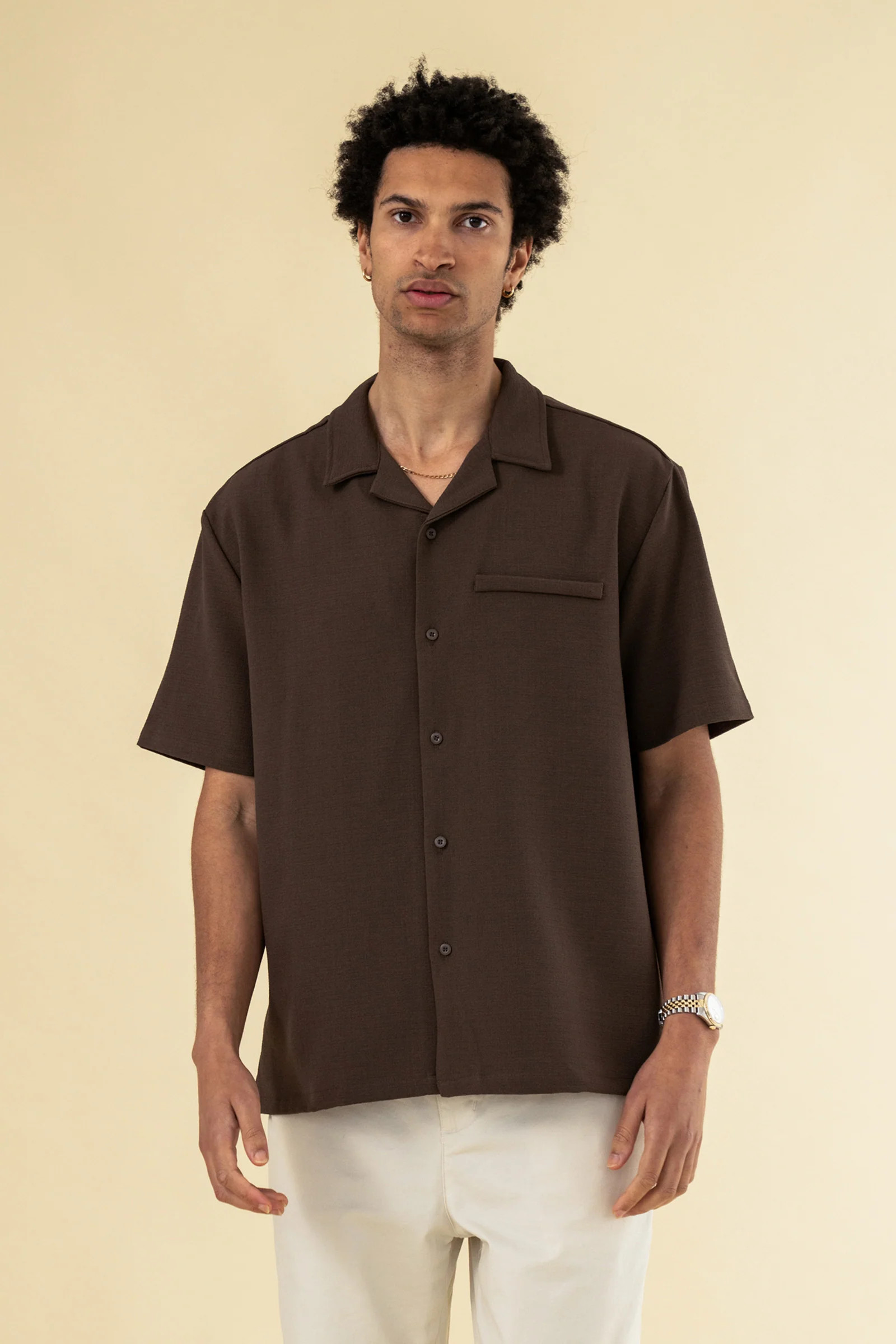 HEAVY CUBAN TEXTURED SS SHIRT - COCOA BROWN | Bound UK