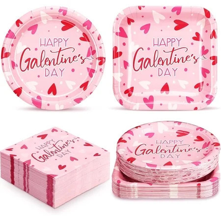 rrii Galentines Day Decorations Galentine's Day Plates and Napkins Disposable Dinnerware Set Includes 30 Square 30 Round Themed Plates and 140 Napkins for Dinner Party Decoration | Walmart (US)