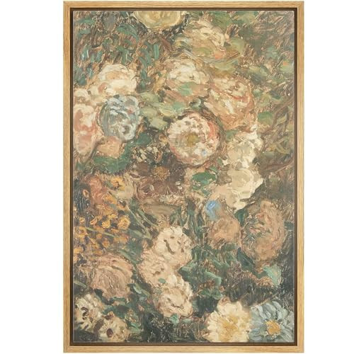 MUDECOR Framed Canvas Print Wall Art Impressionist Floral Garden Flowers in Soft Hues Illustrations Impressionism Rustic Scenic Colorful for Living Room, Bedroom, Office - 16"x24" Natural | Amazon (US)