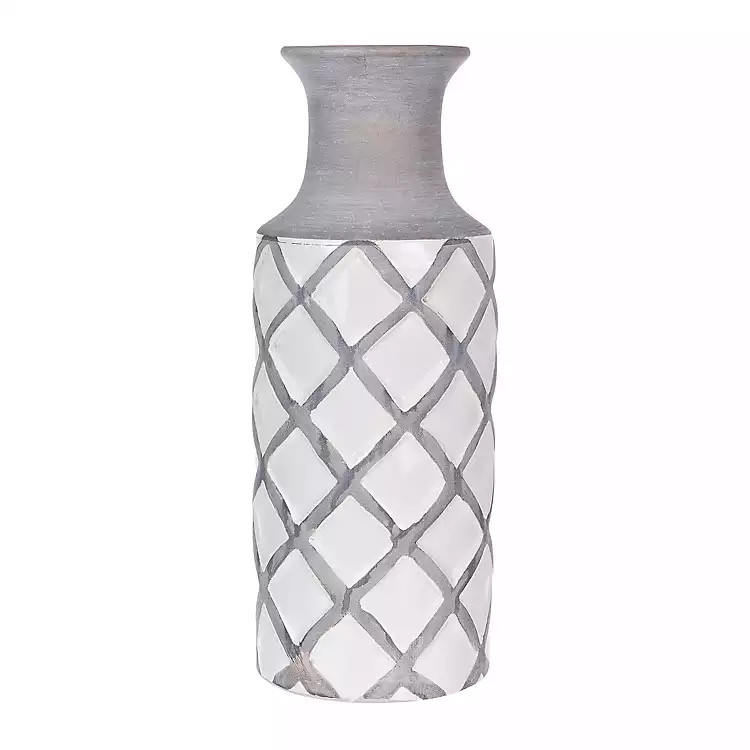 Gray Embossed Lattice Ceramic Vase | Kirkland's Home
