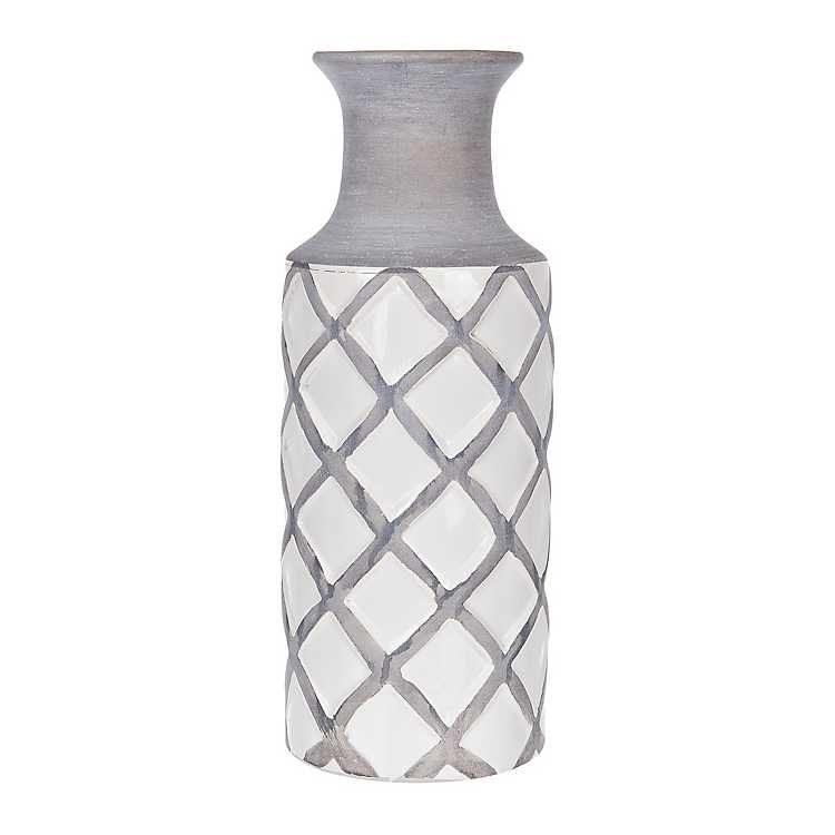 Gray Embossed Lattice Ceramic Vase | Kirkland's Home