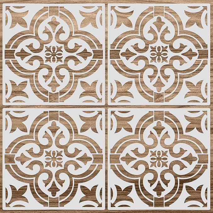 4 Pieces Reusable Tile Stencil 12 x 12 Inches Wall Templates Tile Pattern Stencil Drawing Templat... | Amazon (US)