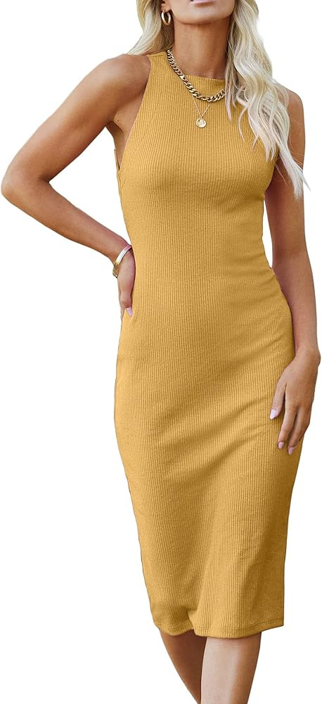 PRETTYGARDEN Women's Basic Bodycon Midi Dress Crewneck Sleeveless Casual Summer Tank Top Dresses | Amazon (US)