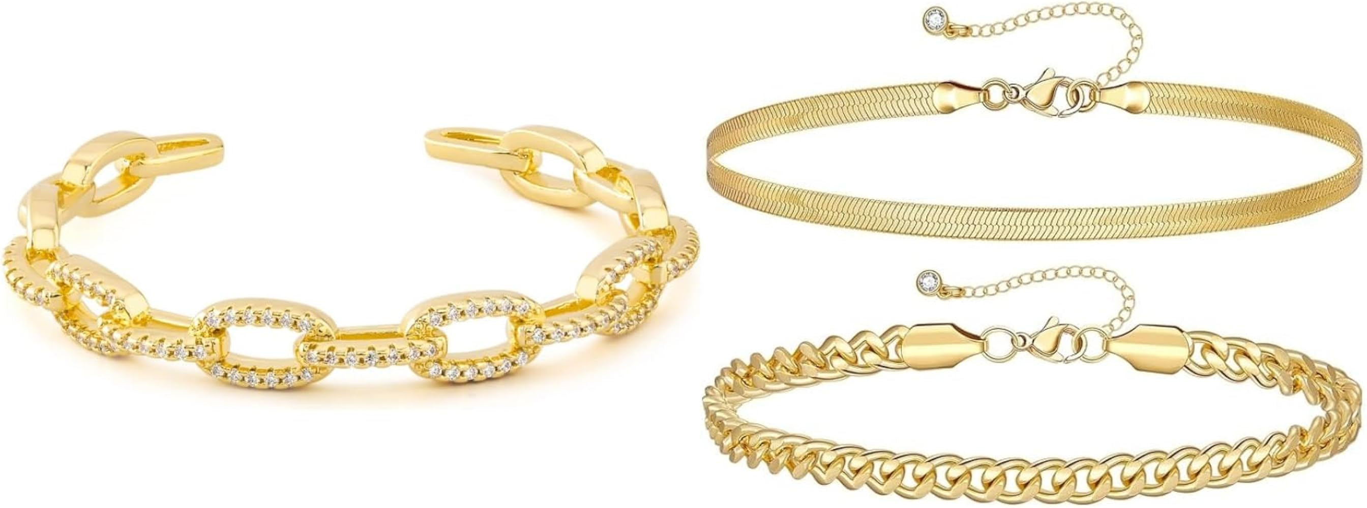 KissYan Gold Cuff Bangle Bracelets for Women, Dainty 14k Gold Plated Layering Anklets Set Adjusta... | Amazon (US)