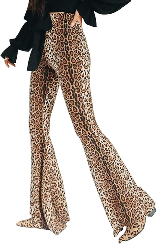 Aventy Women Leopard Snakeskin Print High Waist Flare Pants Lady Floor-Length Bell Bottom Casual ... | Amazon (US)