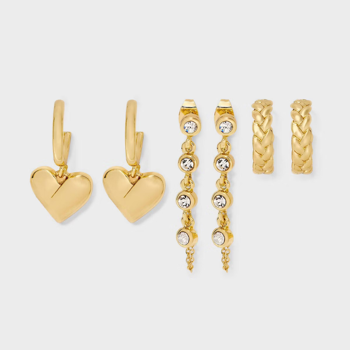 SUGARFIX by BaubleBar Braided Heart Statement Earring Set 3pc - Gold | Target