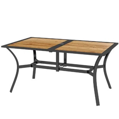 Stable Faux Wood Rectangle Outdoor Dining Table,Rectangle Outdoor Dining Table,Rectangular Patio Table With Umbrella Hole | Wayfair North America