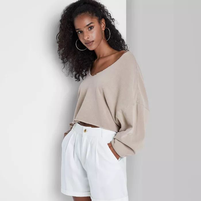Women's V-Neck Pullover Cropped Sweatshirt - Wild Fable™ (Regular & Plus) | Target