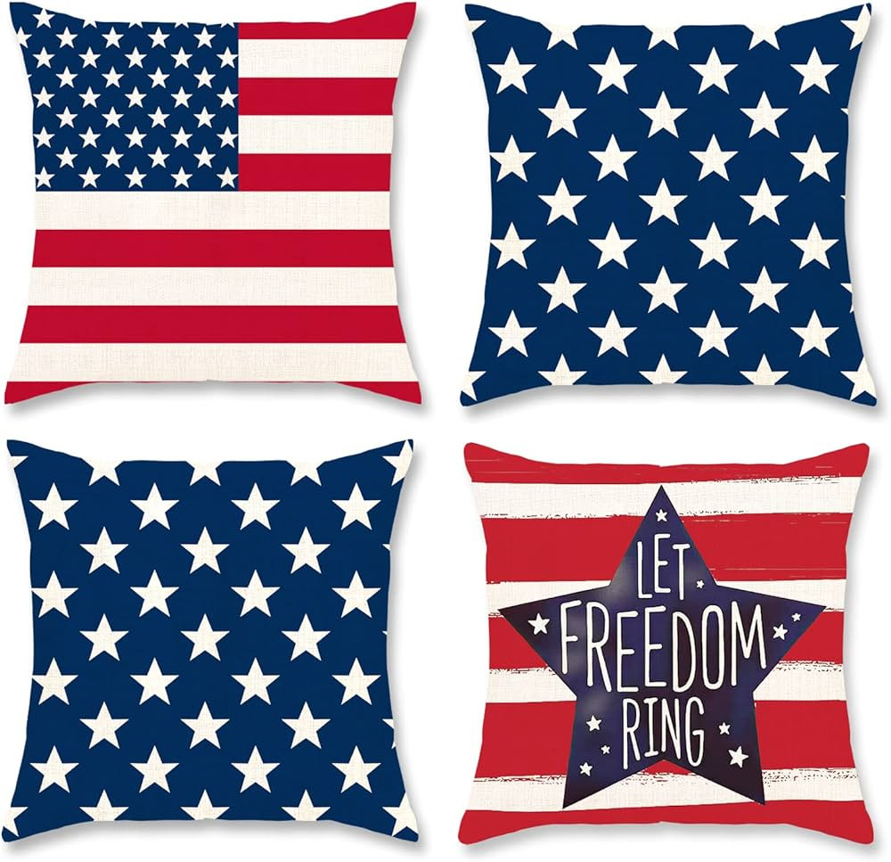 DUZXLCQ 4th of July Decorations Pillow Covers 18x18 inch Set of 4 Independence Day Patriotic Thro... | Amazon (US)