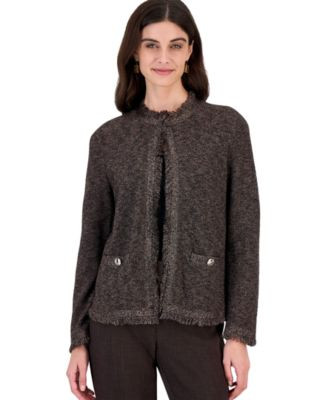 Kasper Womens Fringe Kissing Front Metallic Fitted Cardigan | Macy's