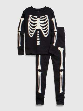 Kids 100% Organic Cotton Glow-In-The-Dark Skeleton PJ Set | Gap (US)