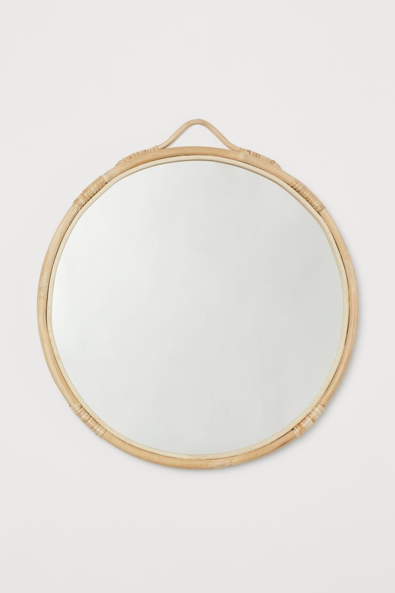 Round mirror with a handmade rattan frame. Loop at top for hanging. Screws not included. Diameter... | H&M (US + CA)