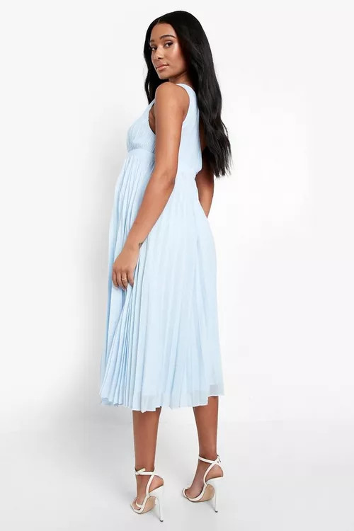 Maternity Occasion One Shoulder Pleated Midi Dress | Boohoo.com (US & CA)