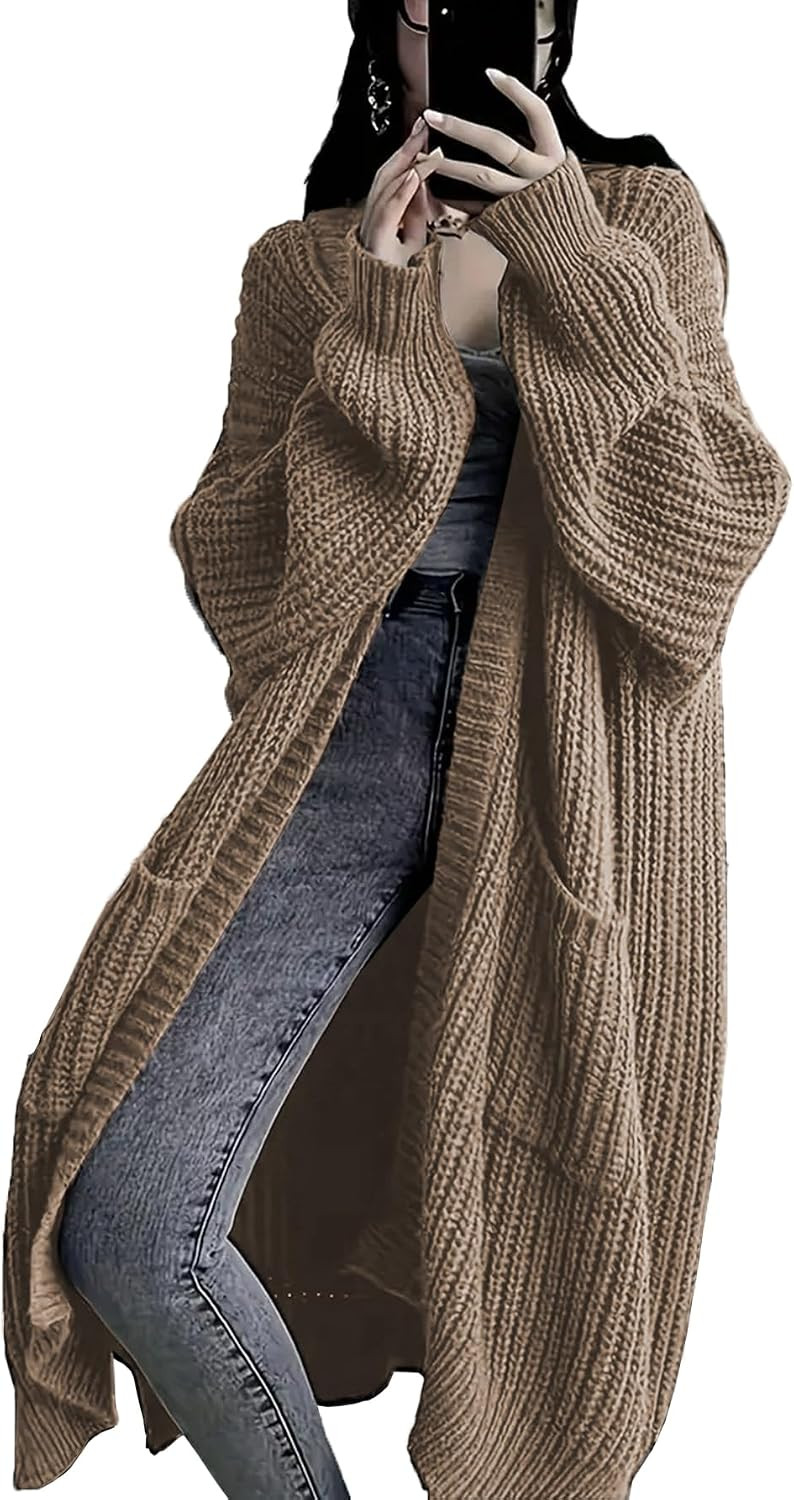 Womens Long Cardigan Sweaters Open Front Oversized Duster with Pocket for Women 2025 Fall Winter Knit Design Coats | Amazon (US)