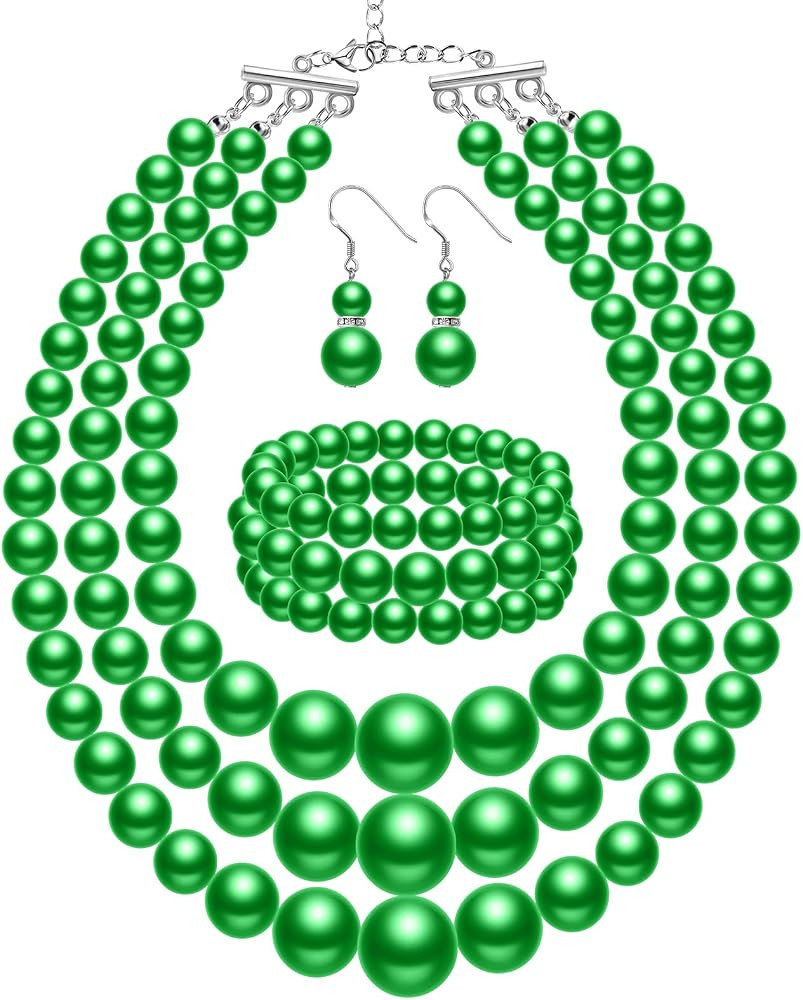 Haysandy Pearl Necklace for Women Costume Jewelry Set Faux Pearl | Amazon (US)