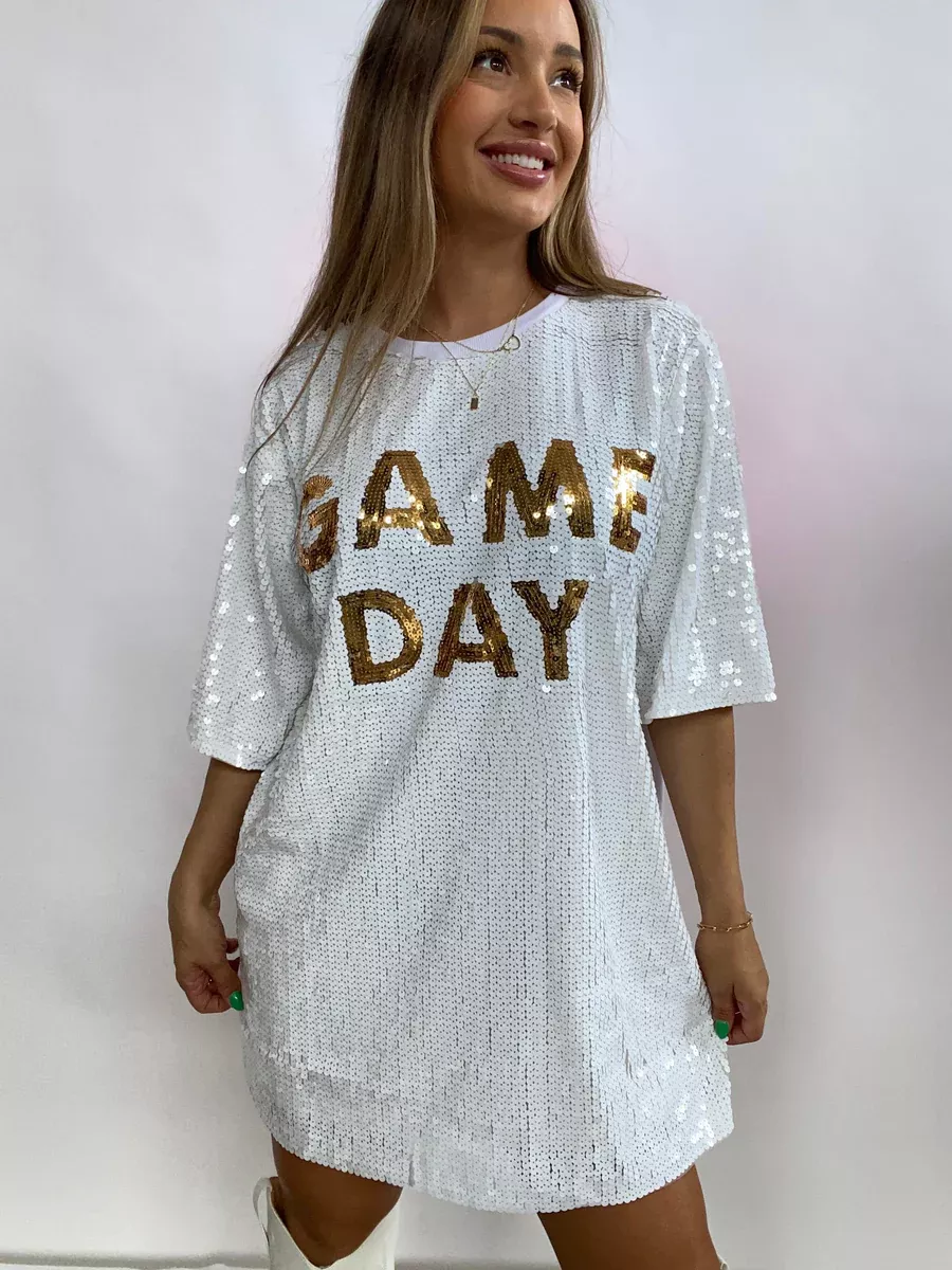 FOOTBALL HELMET SEQUIN DRESS/TUNIC/TOP - ROYAL/WHITE