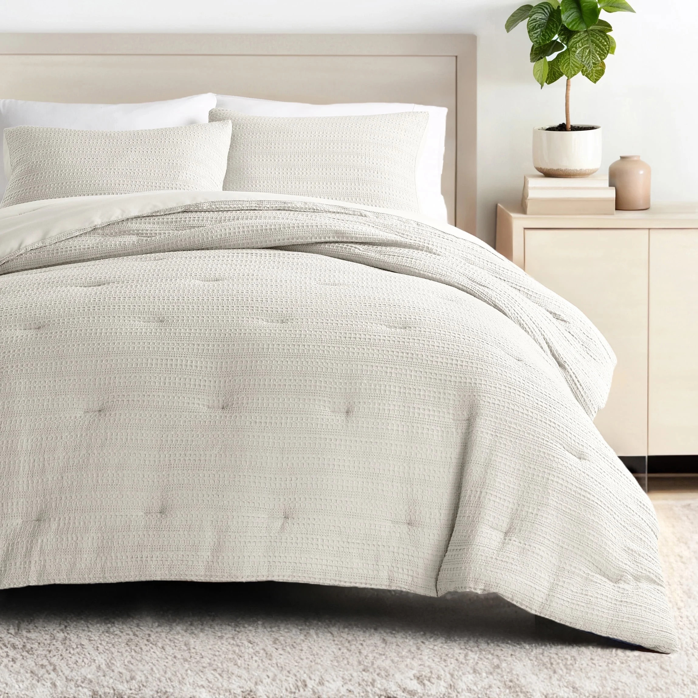 Textured Waffle Comforter Set in Natural for Twin/Twin XL Size Bedding by Comfort Canopy | Walmart (US)