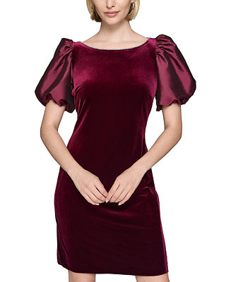KARL LAGERFELD PARIS Women's Velvet Taffeta Puffed-Sleeve Dress - Macy's | Macy's