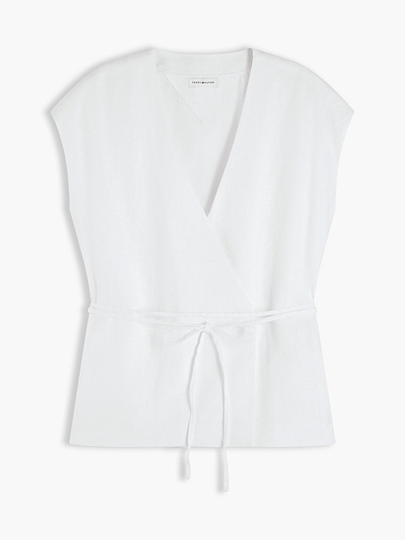 Linen Blend Tie Wrap Waistcoat | White | Tommy Hilfiger | Tommy Hilfiger UK
