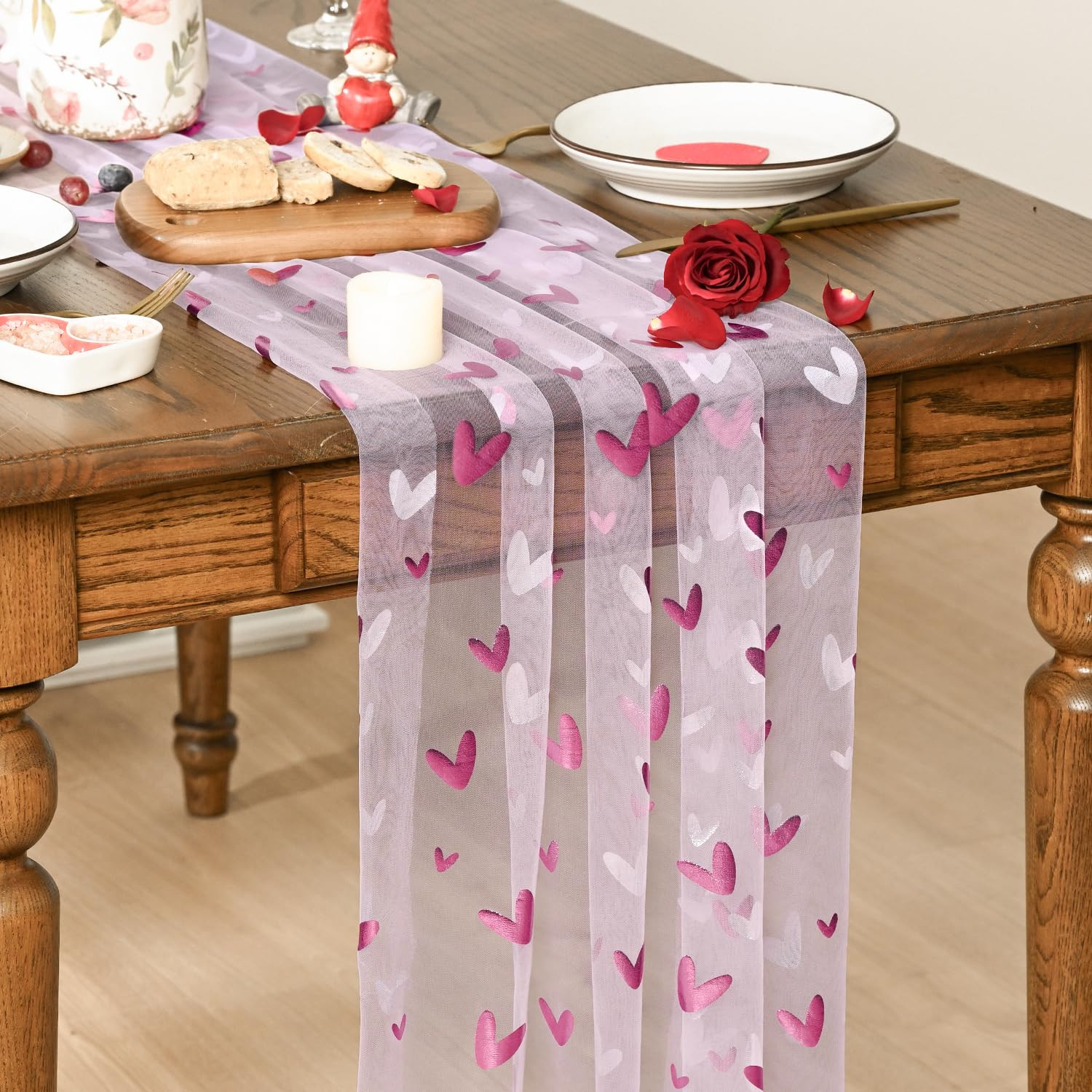 Artoid Mode Pink Heart Gauze Table Runner 120 Inch 10FT,Glitter Metallic Foil Valentine’s Day S... | Amazon (US)