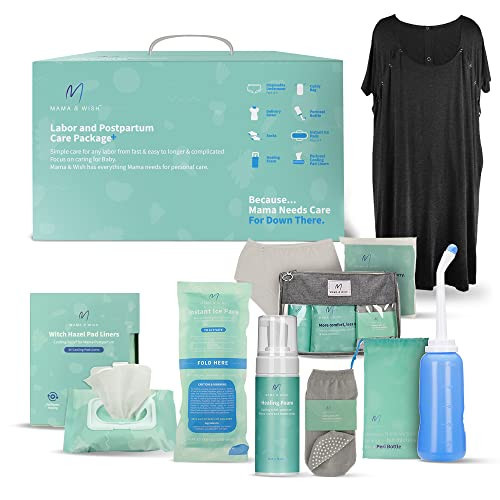 Postpartum Care Kit for Mom (14-Piece) - Includes Labor and Delivery Gown, Peri Bottle, Witch Hazel Foam, Pad Liners & More! with Hospital Essentials for Women After Birth | Amazon (US)