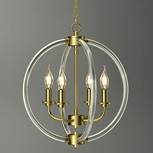 Ireliare Gold Pendant Light, 4-Light Modern Chandelier Light Fixture with Brushed Brass Finish, Glob | Amazon (US)