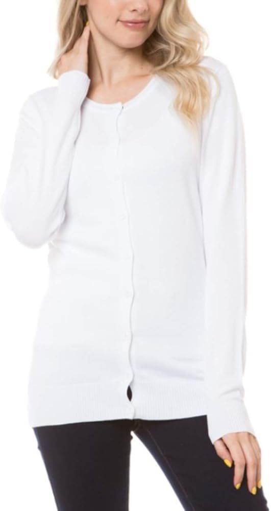 Women's Solid Basic Stretch Button Down Knit Sweater Cardigan | Amazon (US)
