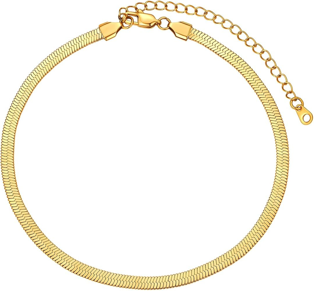 FOCALOOK 14K Gold Plated Necklaces for Women, Fashion Herringbone Choker Necklace Stainless Steel... | Amazon (US)
