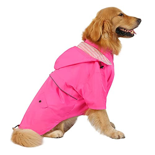 HDE Dog Raincoat Poncho Double Layer Zip Rain Jacket with Removable Hood, Leash Hole for Small to 3XL Dogs and Puppies Pink - XL | Amazon (US)