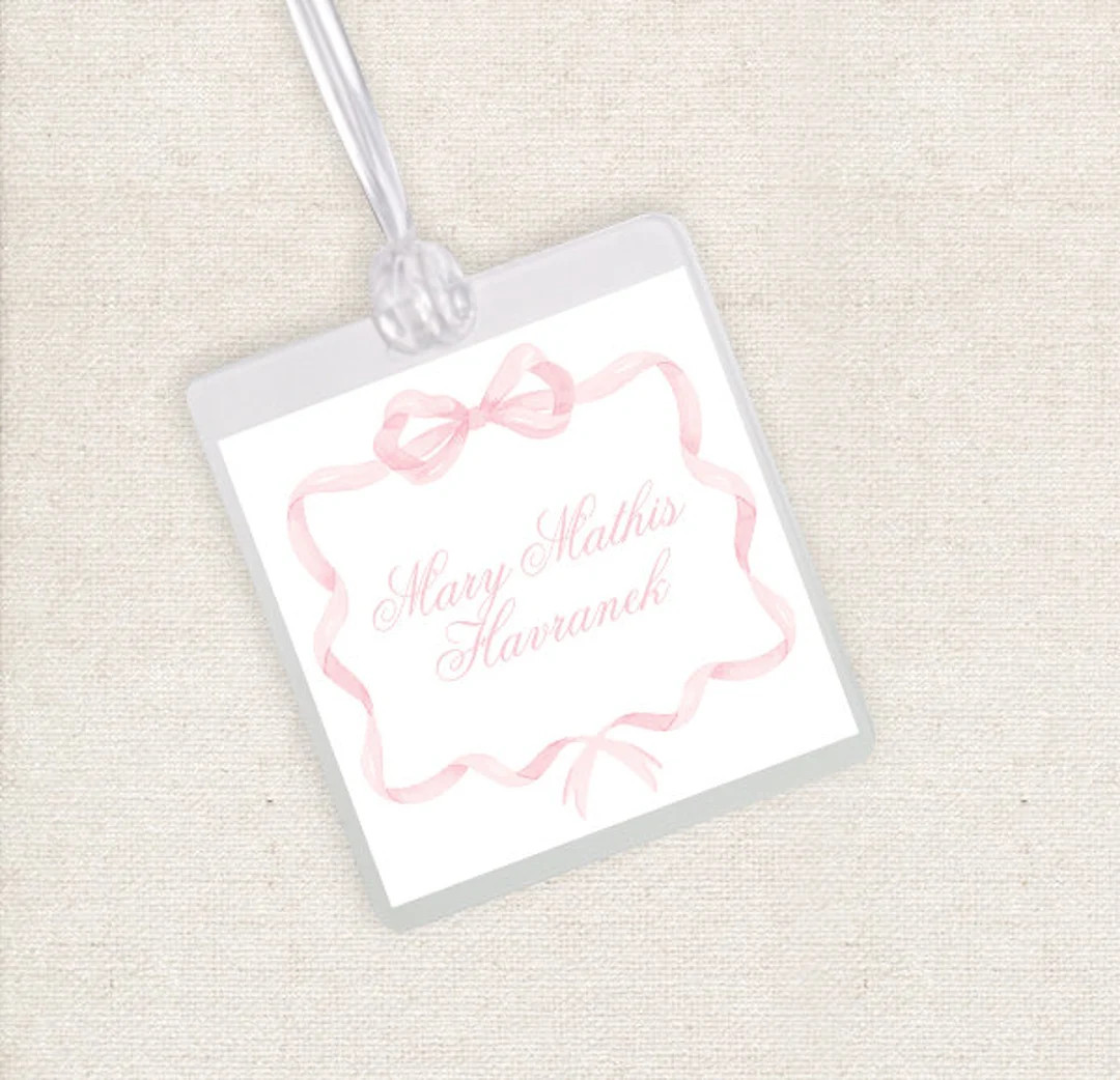 Watercolor Bow Frame Luggage/diaper Bag Tag // Back Pack // Girl // Bow // Monogram // Ribbon // ... | Etsy (US)
