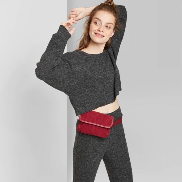 Women's Long Sleeve Crewneck Cropped Pullover - Wild Fable™ Charcoal | Target