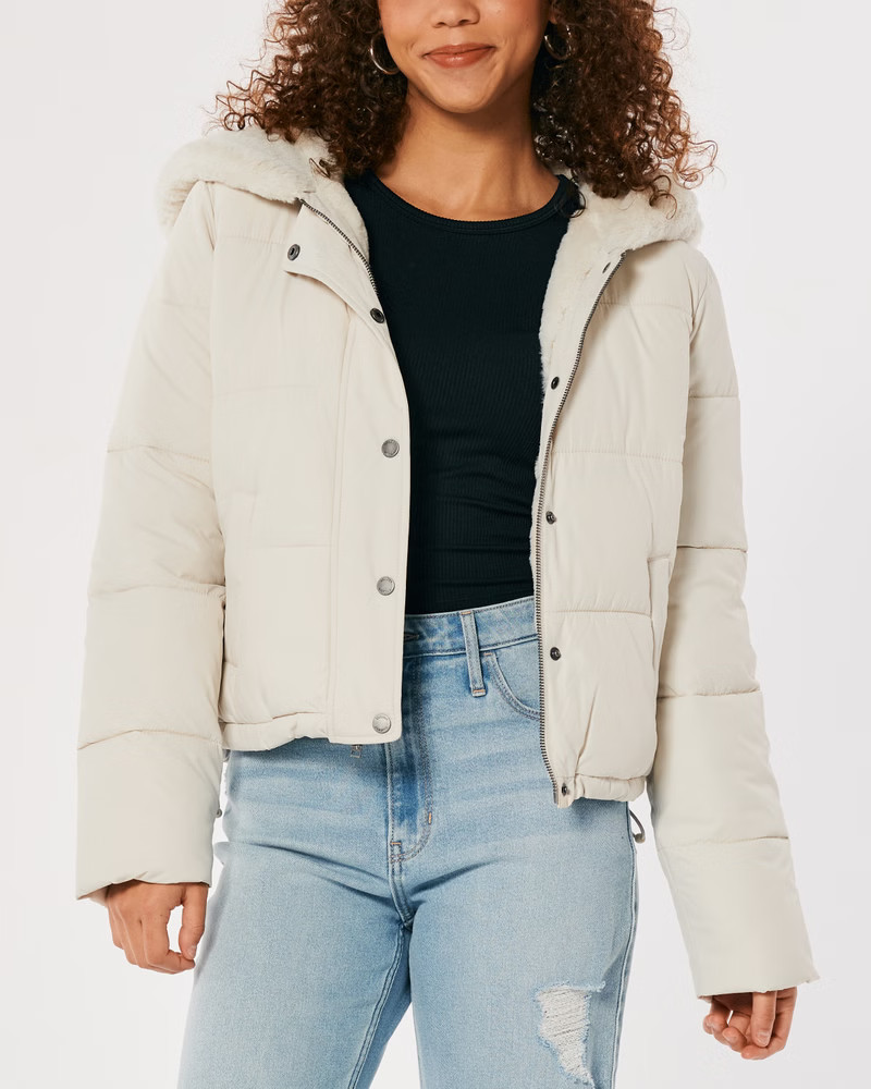 Women's Faux Fur-Lined Hooded Puffer Jacket | Women's Jackets & Coats | HollisterCo.com | Hollister (US)