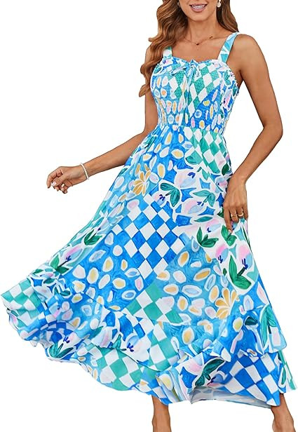GRACE KARIN Women's 2026 Summer Floral Boho Dress Square Neck Strapped Swing A Line Sundress Beac... | Amazon (US)