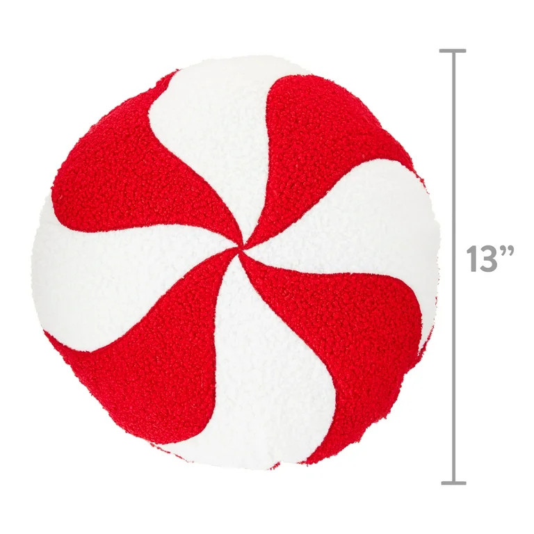 Sherpa Peppermint Shaped Christmas Decorative Pillow, 13 in x 13 in, by Holiday Time | Walmart (US)