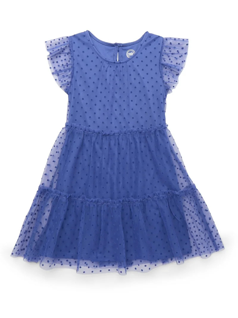 Wonder Nation Girls Flocked Tulle Dress, Sizes 4-18 & Plus | Walmart (US)
