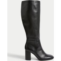 M&S Women's Leather Block Heel Knee High Boots - 6.5 - Black, Black | Marks & Spencer (UK)