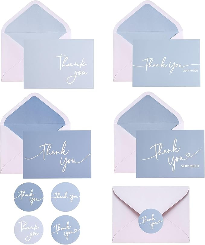 Winoo Design 100 PK Blue Thank You Cards with Envelopes Bulk - 5 x 3.5 Inches Personalized Thank ... | Amazon (US)
