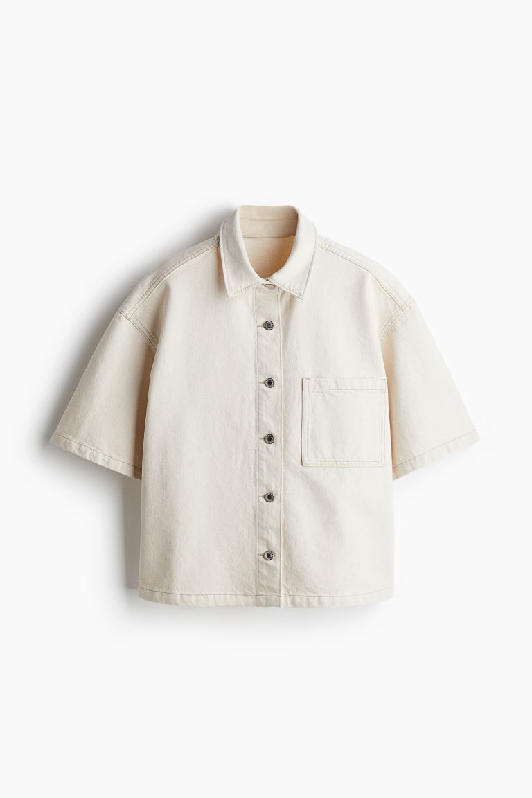 H & M - Oversized Denim Shirt - White | H&M (US + CA)