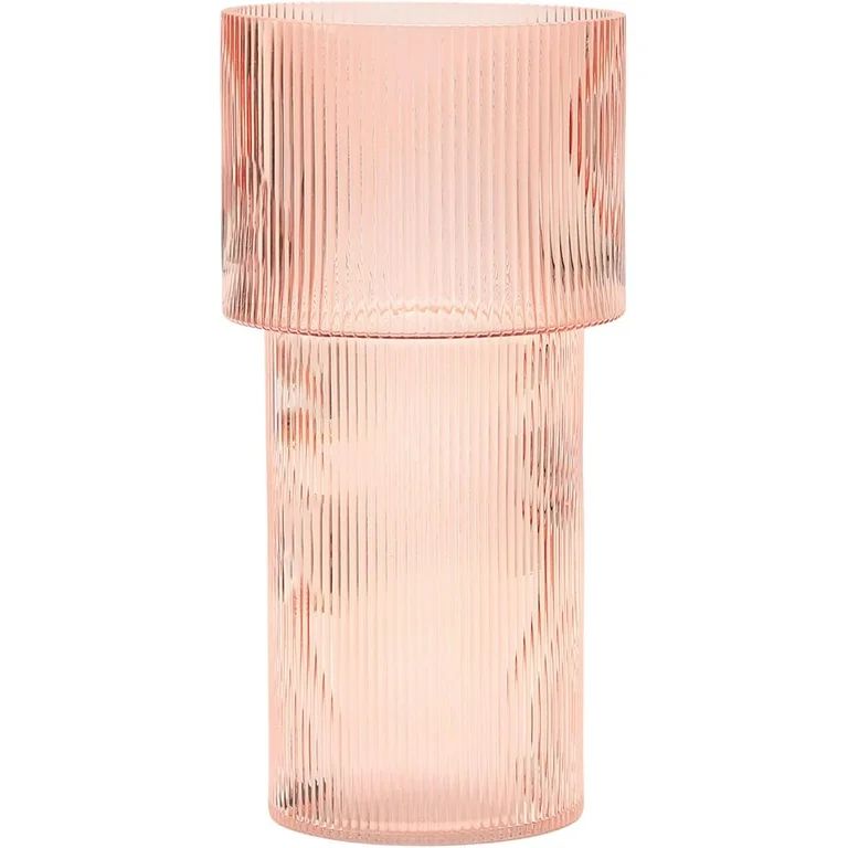 Ribbed Vase, Pink Glass Vase, Flower Vase, Fluted Glass Vase, Large Glass Vase 11.5 Inches - Walm... | Walmart (US)