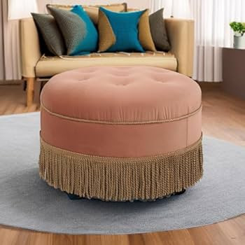 Jennifer Taylor Home Yolanda Upholstered Round Accent Ottoman, Peach Orange Velvet with Gold Trim | Amazon (US)