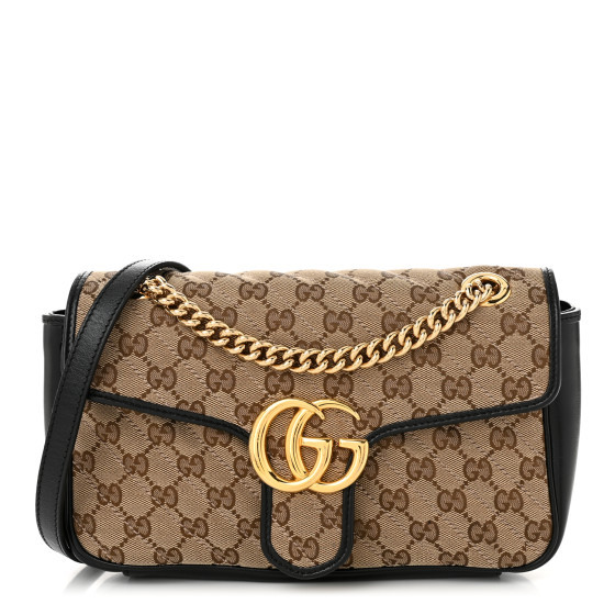 Monogram Matelasse Diagonal Small GG Marmont Shoulder Bag Beige Black | FASHIONPHILE (US)