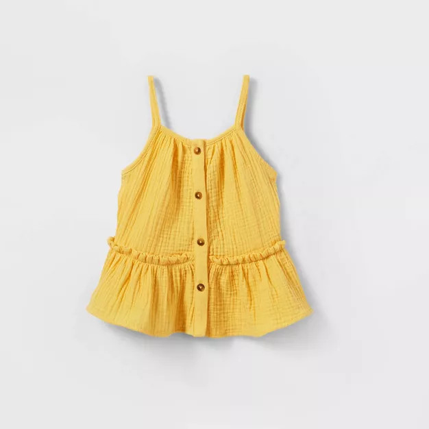 Toddler Girls' Button-Front Peplum Tank Top - Cat & Jack™ Light Mustard | Target