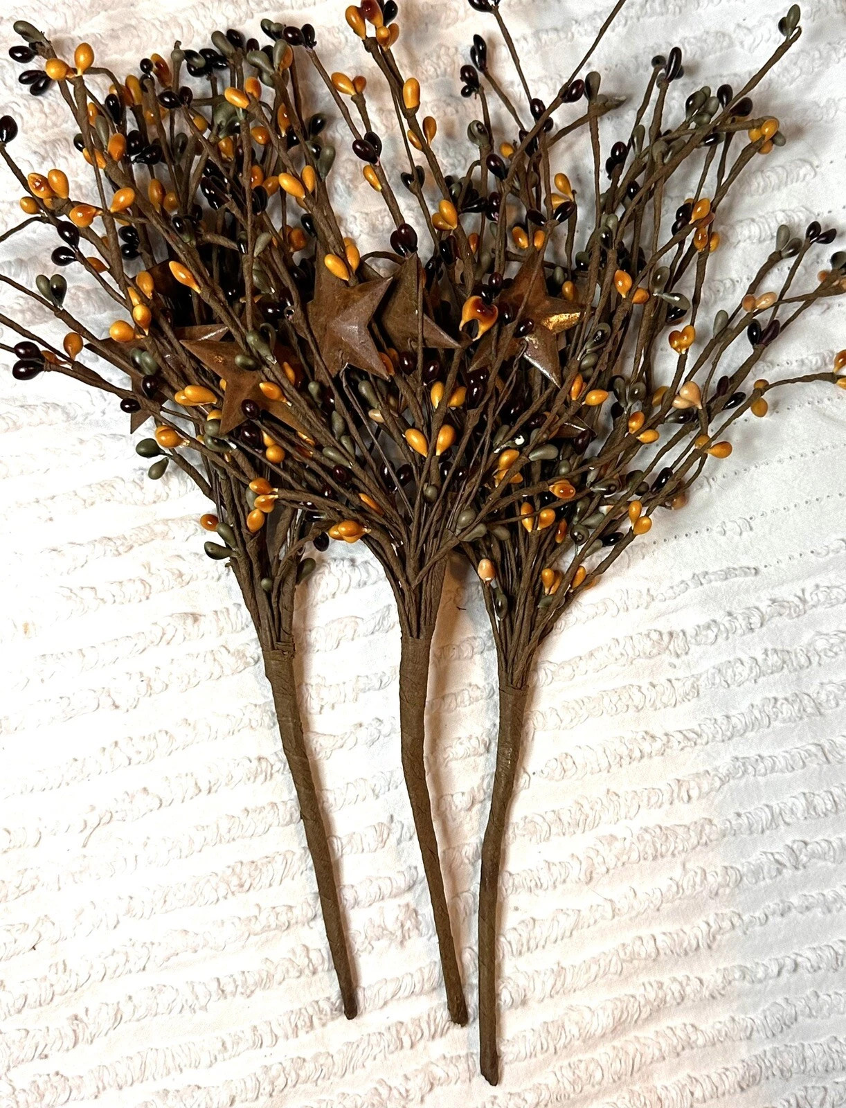 LOT OF 3 Primitive Orange Brown Green Pip Berry With Rusty Star Pick Country | eBay US