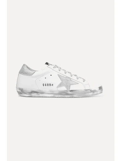 Golden Goose Deluxe Brand - Superstar Glittered Distressed Leather Sneakers - White | NET-A-PORTER (US)