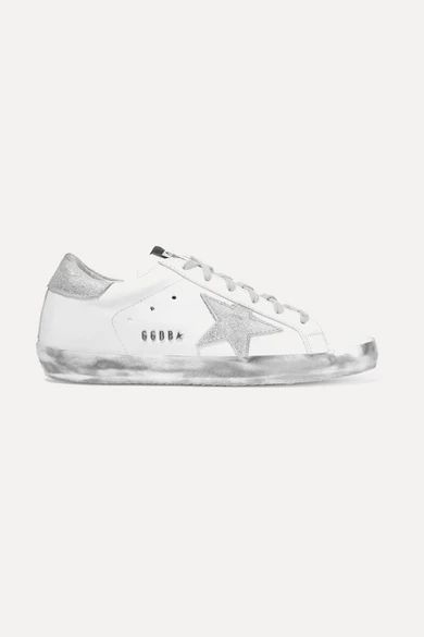 Golden Goose Deluxe Brand - Superstar Glittered Distressed Leather Sneakers - White | NET-A-PORTER (US)