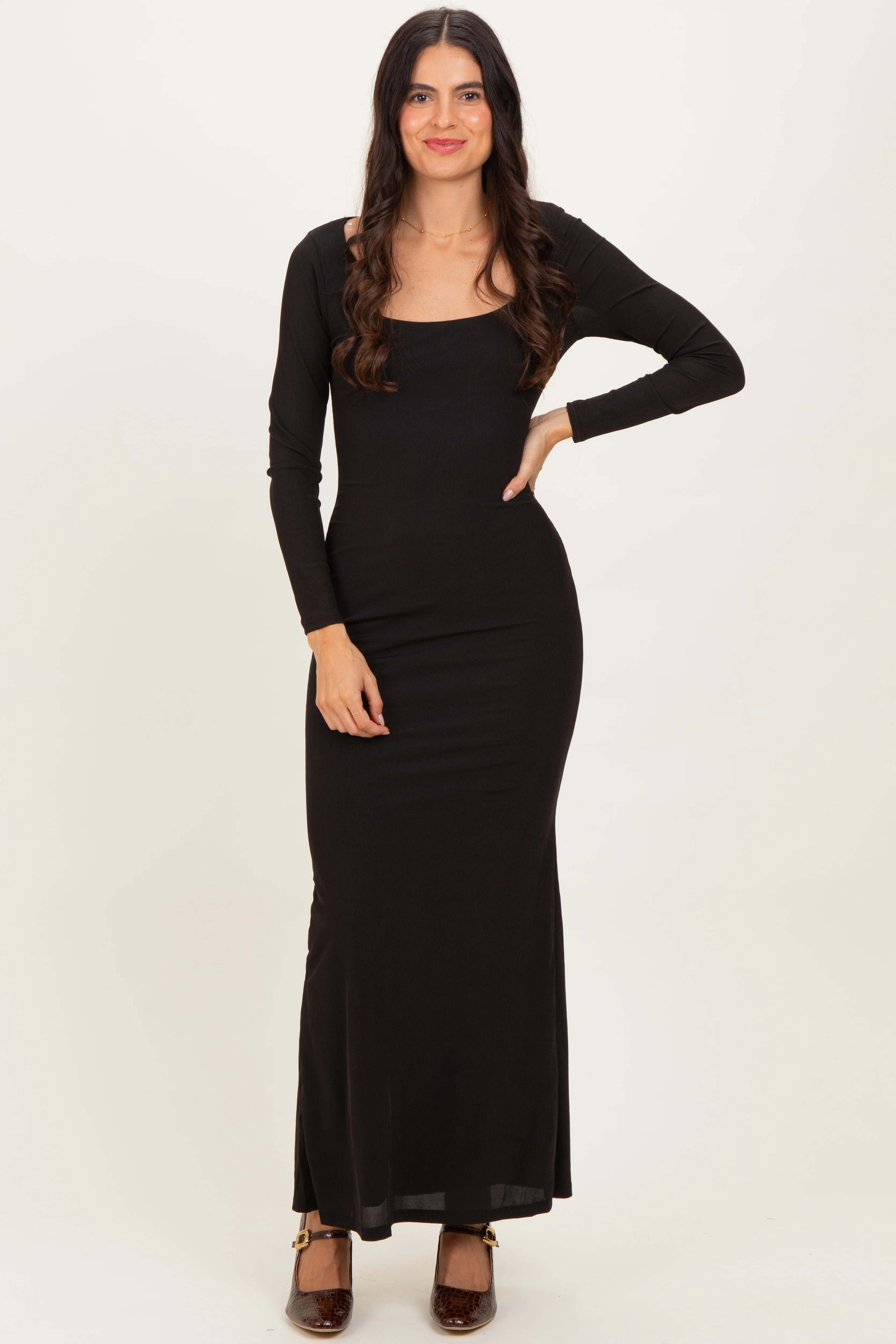 Black Square Neck Long Sleeve Maxi Dress | PinkBlush Maternity