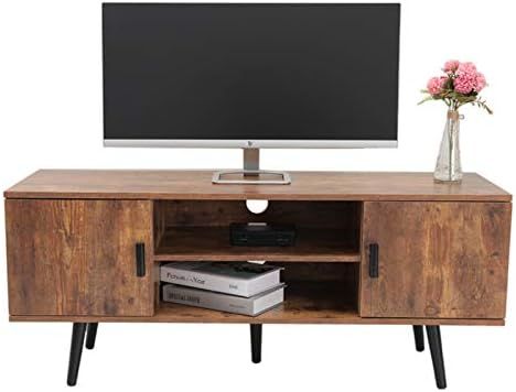 IWELL Mid-Century Modern TV Stand for TVs up to 55 Inch, Boho TV Console with 2 Storage Cabinet f... | Amazon (US)