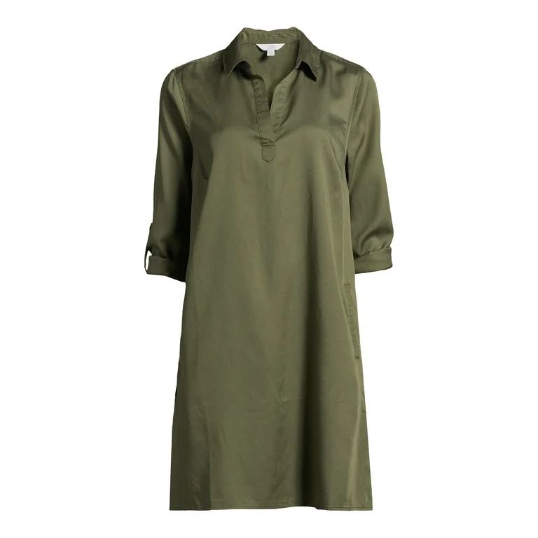 Time and Tru Women's Mini Shirt Dress with Sleeves, Sizes XS-3XL | Walmart (US)