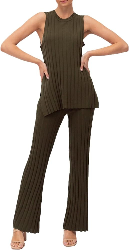 Sexy Two Pieces Plisse Pants Set for Women Y2K 2Pcs Matching Set Strapless Tube Top Pleated Wide ... | Amazon (US)